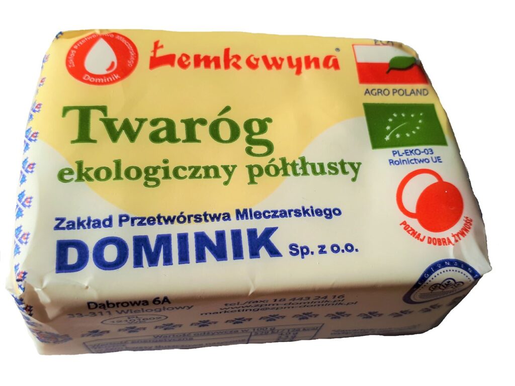 TWARÓG PÓŁTŁUSTY BIO (około 0,27 kg) – ŁEMKOWYNA
