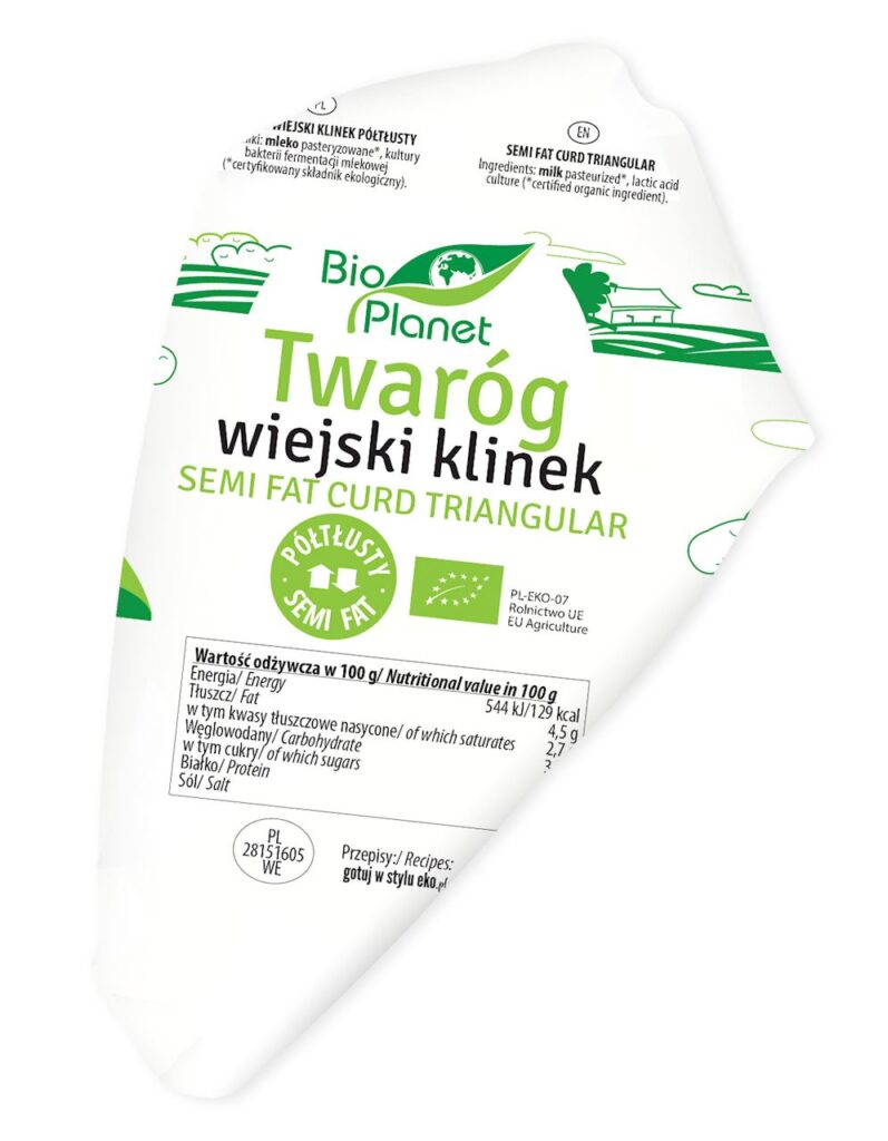 TWARÓG WIEJSKI KLINEK PÓŁTŁUSTY BIO (około 0,25 kg) – BIO PLANET
