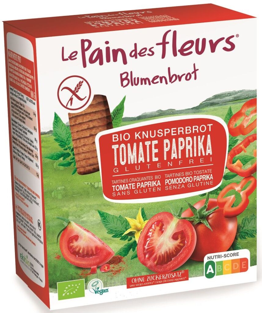 PIECZYWO CHRUPKIE POMIDOROWO – PAPRYKOWE BEZGLUTENOWE BIO 150 g – LE PAIN DES FLEURS