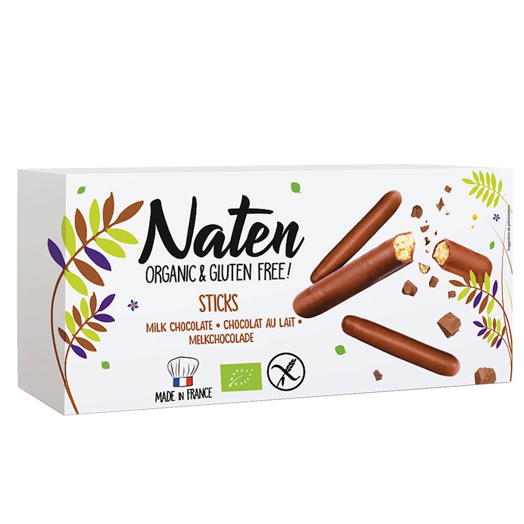 CIASTKA W POLEWIE CZEKOLADOWEJ STICKS BEZGLUTENOWE BIO 130 g – NATEN