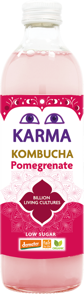 KOMBUCHA Z GRANATEM NISKA ZAWARTOŚĆ CUKRÓW FAIR FOR LIFE DEMETER BIO 500 ml – KARMA KOMBUCHA