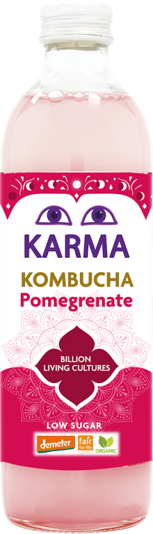 KOMBUCHA Z GRANATEM NISKA ZAWARTOŚĆ CUKRÓW FAIR FOR LIFE DEMETER BIO 500 ml - KARMA KOMBUCHA