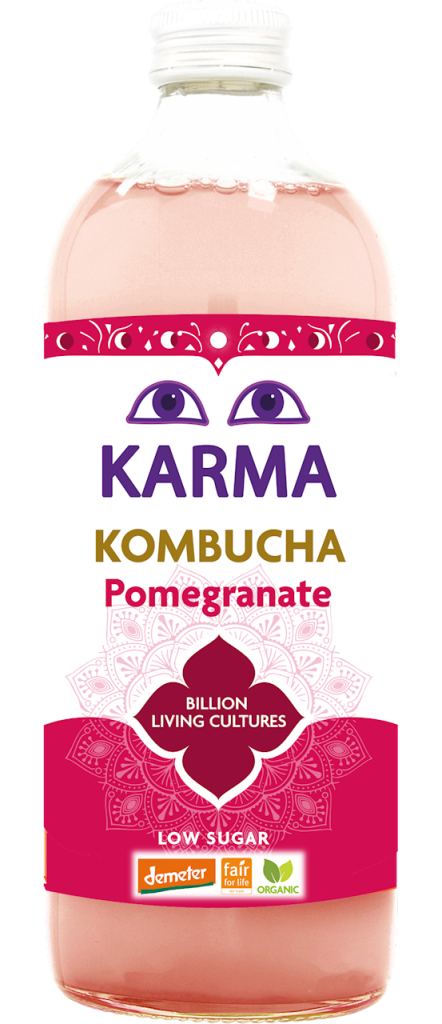 KOMBUCHA Z GRANATEM NISKA ZAWARTOŚĆ CUKRÓW FAIR FOR LIFE DEMETER BIO 1 L – KARMA KOMBUCHA