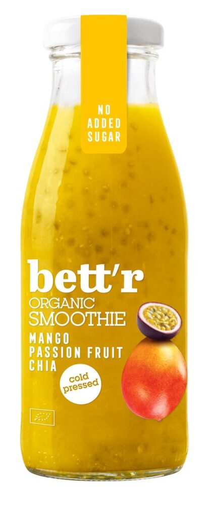 SMOOTHIE MANGO – MARAKUJA – CHIA TŁOCZONE NA ZIMNO BIO 250 ml – BETT’R