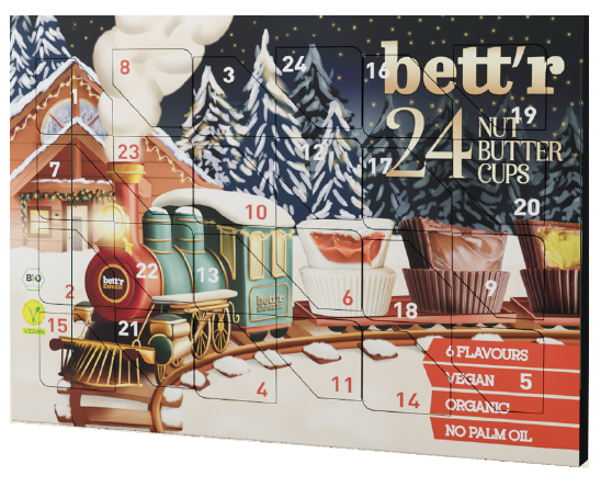 KALENDARZ ADWENTOWY: PRALINKI MIX BIO (24 x 13 g) 312 g – BETT’R (PRODUKT SEZONOWY)