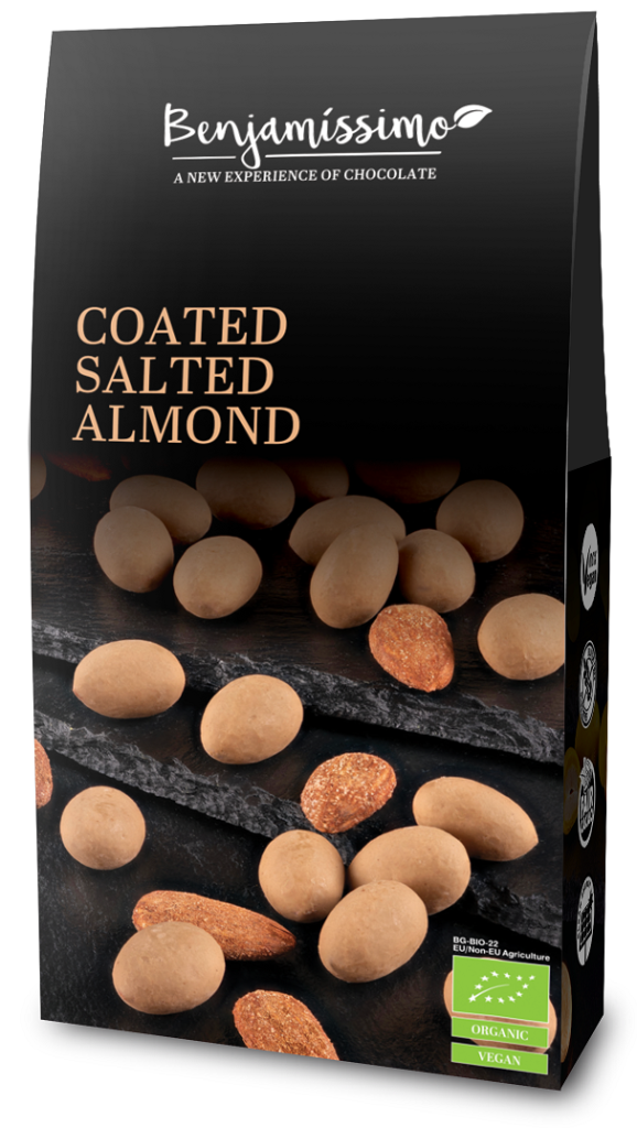 MIGDAŁY W POLEWIE SŁONY KARMEL BEZGLUTENOWE BIO 60 g – BENJAMISSIMO