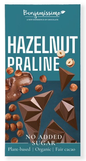 CZEKOLADA Z ORZECHAMI LASKOWYMI BEZ DODATKU CUKRÓW BEZGLUTENOWA BIO 60 g - BENJAMISSIMO