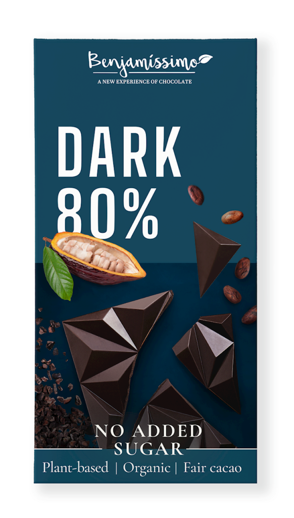 CZEKOLADA GORZKA 80 % BEZ DODATKU CUKRÓW BEZGLUTENOWA BIO 60 g – BENJAMISSIMO