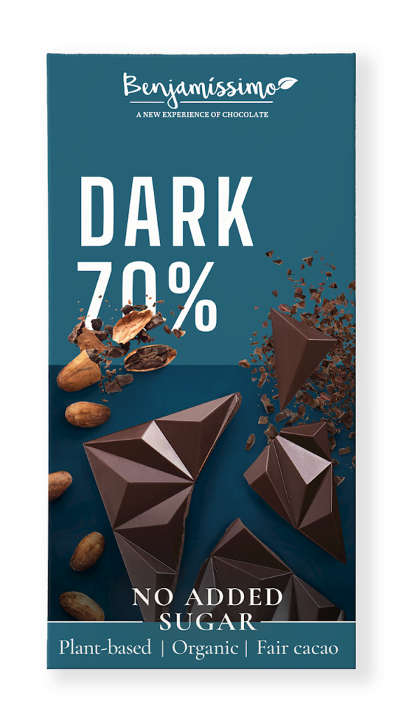 CZEKOLADA GORZKA 70 % BEZ DODATKU CUKRÓW BEZGLUTENOWA BIO 60 g – BENJAMISSIMO