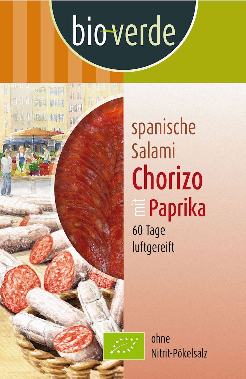 SALAMI CHORIZO Z PAPRYKĄ PLASTRY BIO 80 g - BIO-VERDE
