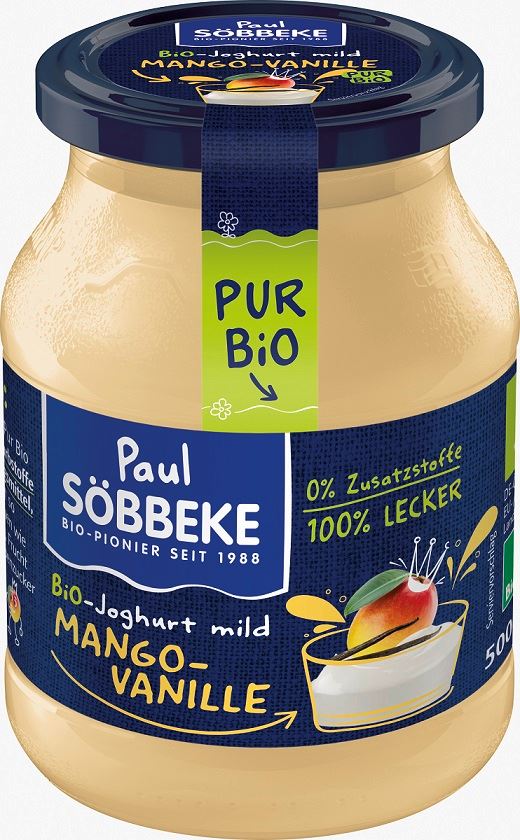 JOGURT KREMOWY MANGO – WANILIA BIO 500 g (SŁOIK) – SOBBEKE