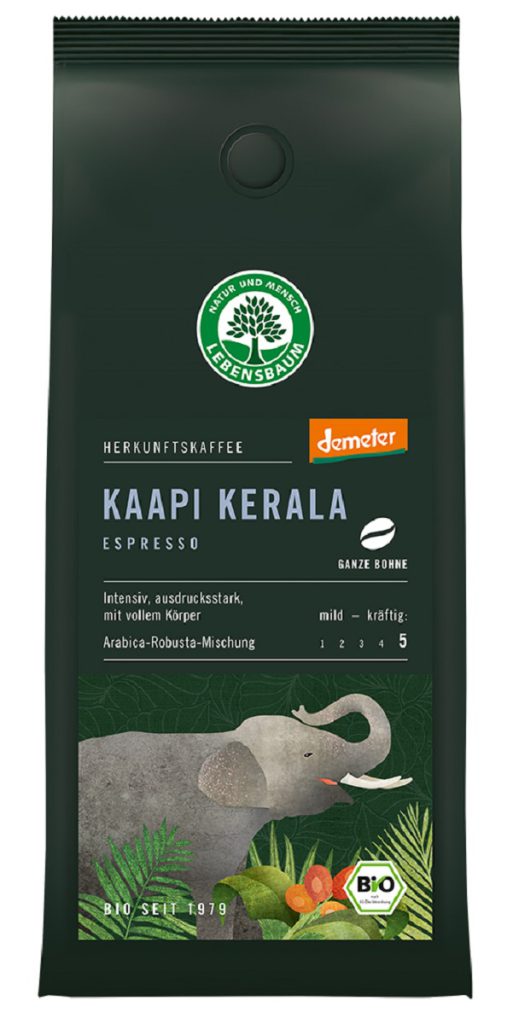 KAWA ZIARNISTA ARABICA/ROBUSTA KAAPI KERALA ESPRESSO DEMETER BIO 250 g – LEBENSBAUM