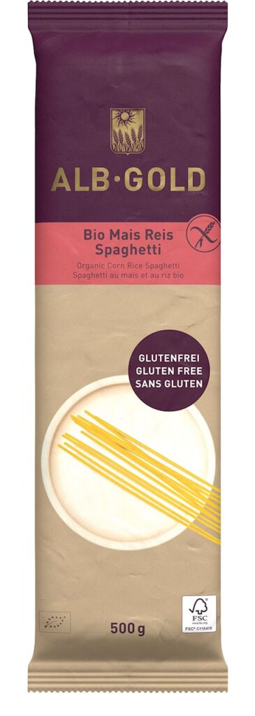 MAKARON (KUKURYDZIANO – RYŻOWY) SPAGHETTI BEZGLUTENOWY BIO 500 g – ALB GOLD