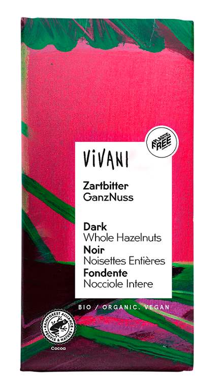 CZEKOLADA GORZKA Z CAŁYMI ORZECHAMI LASKOWYMI BIO 100 g – VIVANI