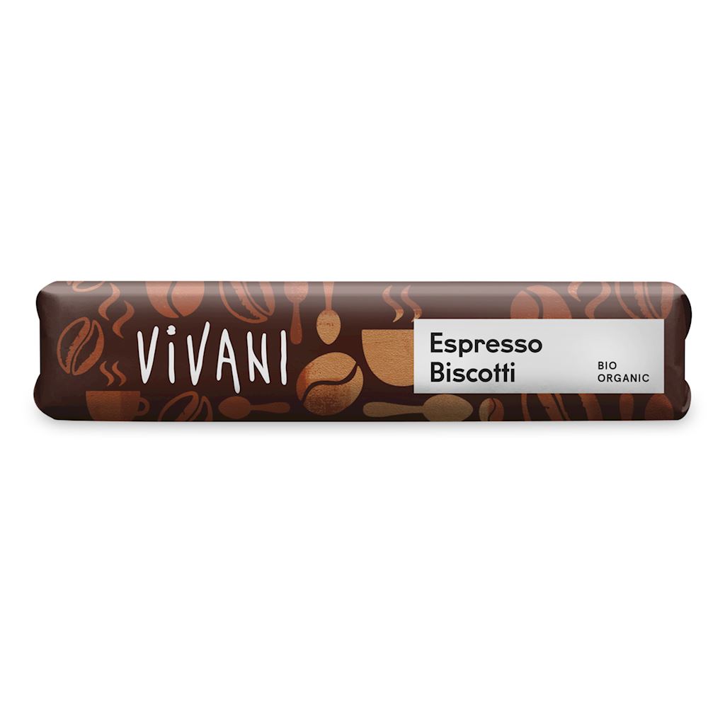 BATON Z MLECZNEJ CZEKOLADY Z NADZIENIEM ESPRESSO I HERBATNIKAMI BIO 40 g – VIVANI