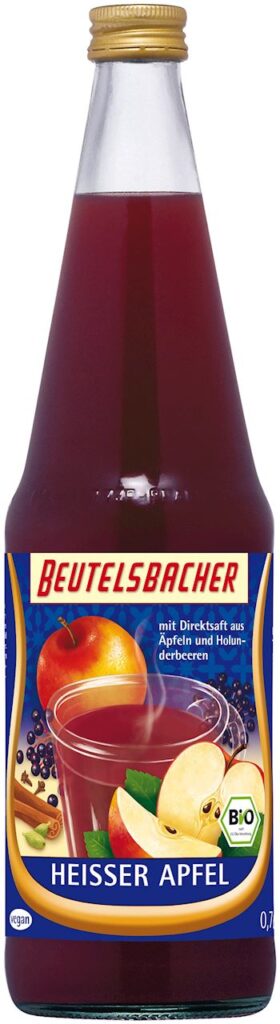 GRZANIEC BEZALKOHOLOWY JABŁKO – CZARNY BEZ  BIO 700 ml – BEUTELSBACHER (PRODUKT SEZONOWY)
