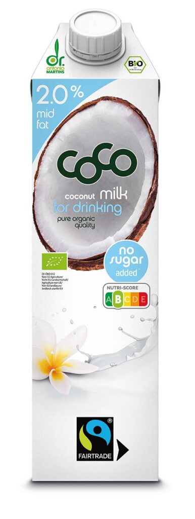 COCONUT MILK – NAPÓJ KOKOSOWY DO PICIA 2 % TŁUSZCZU BEZ DODATKU CUKRÓW FAIR TRADE BIO 1 L – COCO (DR MARTINS)