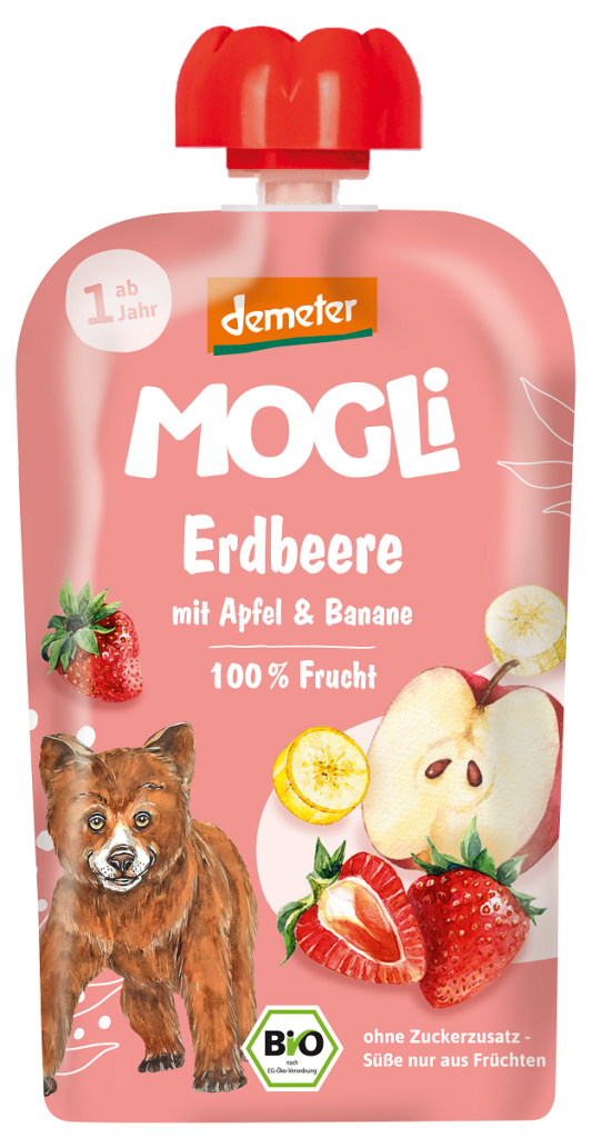 MUS JABŁKO – BANAN – TRUSKAWKA BEZ DODATKU CUKRÓW OD 1 ROKU DEMETER BIO 100 g – MOGLI