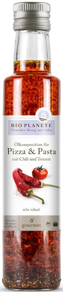 OLEJ DO PIZZY I MAKARONU O SMAKU CHILI I POMIDORA BIO 250 ml – BIO PLANETE