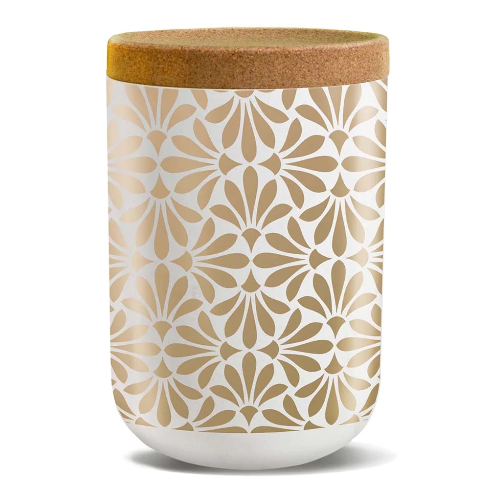 POJEMNIK Z TWORZYWA PLA Z KORKOWĄ POKRYWKĄ ZŁOTE WZORY 1000 ml – CHIC-MIC