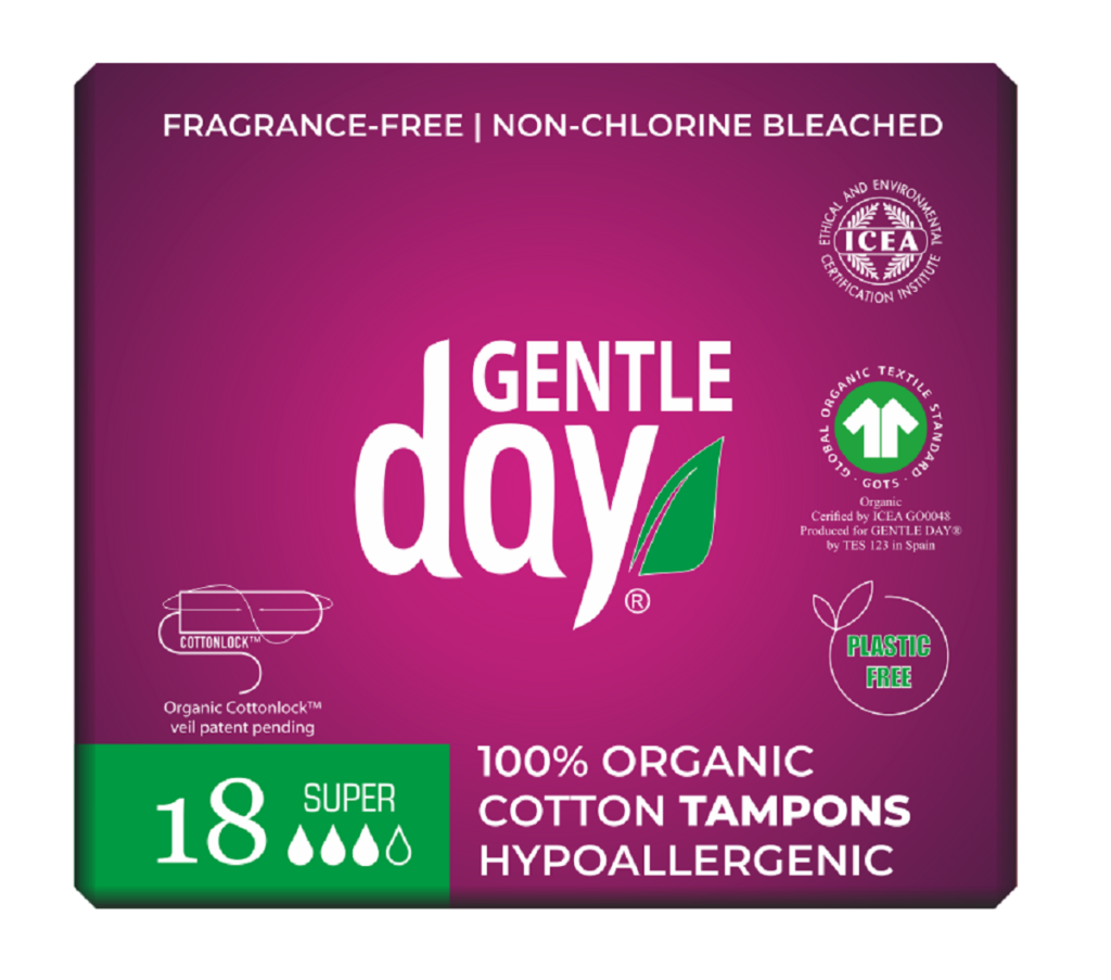 TAMPONY ZE 100 % BAWEŁNY EKOLOGICZNEJ – SUPER 18 szt. – GENTLE DAY