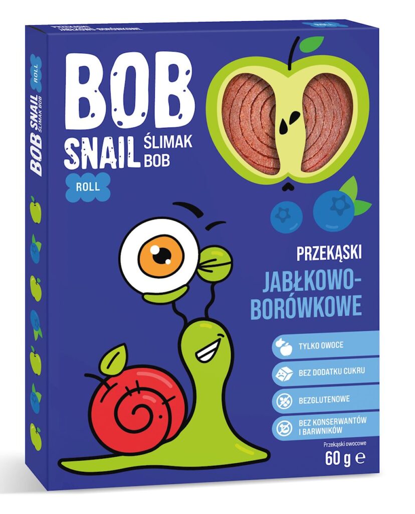 PRZEKĄSKA ROLL JABŁKO – BORÓWKA BEZ DODATKU CUKRÓW BEZGLUTENOWA 60 g – BOB SNAIL