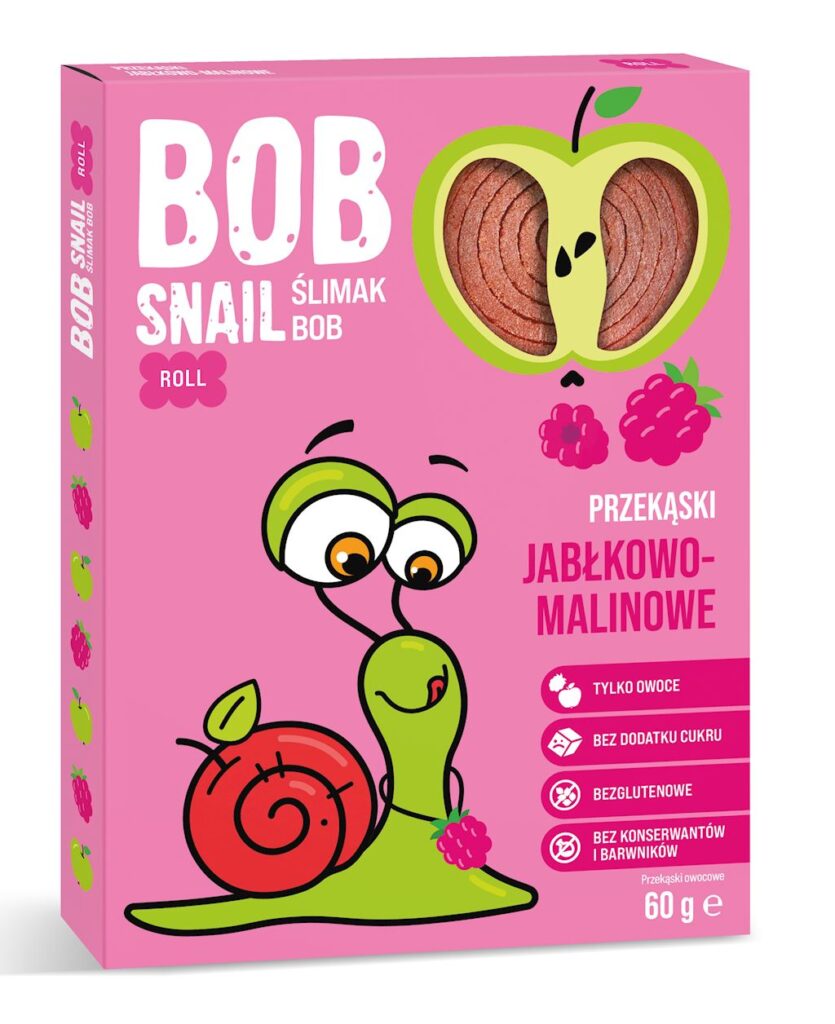 PRZEKĄSKA ROLL JABŁKO – MALINA BEZ DODATKU CUKRÓW BEZGLUTENOWA 60 g – BOB SNAIL