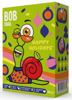 ZESTAW ŚWIĄTECZNY - PRZEKĄSKI OWOCOWE Z ZABAWKĄ I NAKLEJKĄ BEZGLUTENOWE 140 g - BOB SNAIL (PRODUKT SEZONOWY)