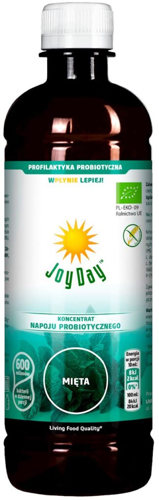 KONCENTRAT NAPOJU PROBIOTYCZNEGO MIĘTA BEZGLUTENOWY BIO 500 ml – JOY DAY