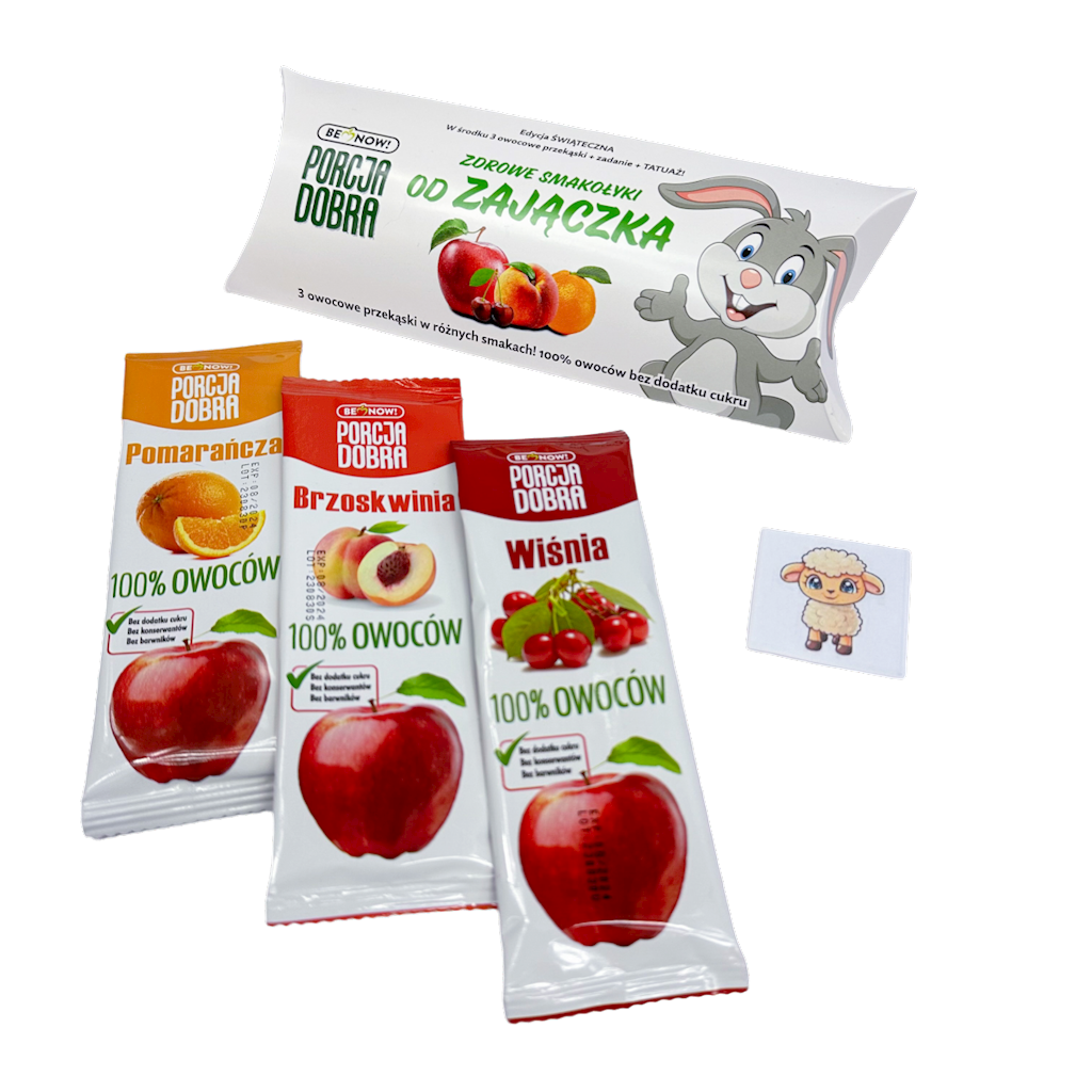 SMAKOŁYKI OD ZAJĄCZKA (3 OWOCOWE PRZEKĄSKI + TATUAŻ) 48 g – PORCJA DOBRA (PRODUKT SEZONOWY)