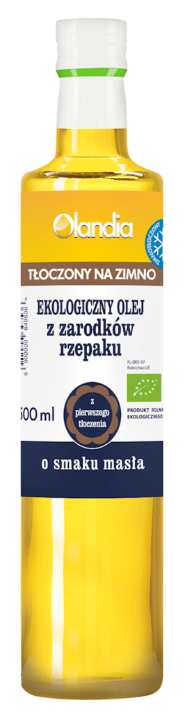 OLEJ Z ZARODKÓW RZEPAKU O SMAKU MASŁA TŁOCZONY NA ZIMNO BIO 500 ml – OLANDIA
