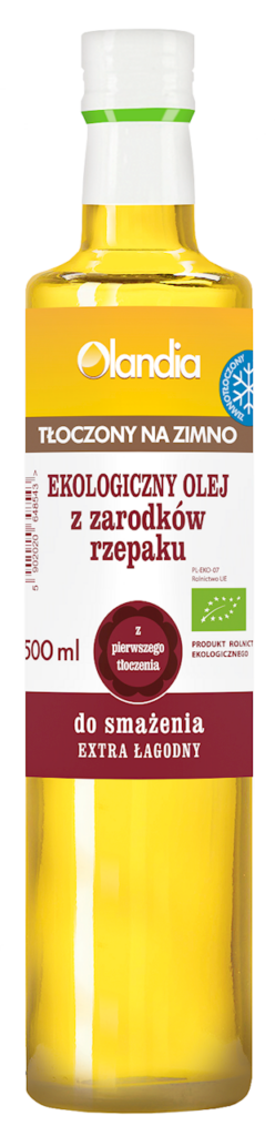 OLEJ Z ZARODKÓW RZEPAKU DO SMAŻENIA TŁOCZONY NA ZIMNO BIO 500 ml – OLANDIA