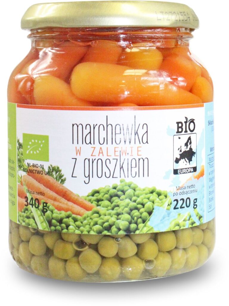 MARCHEWKA W ZALEWIE Z GROSZKIEM BIO 340 g (220 g) (SŁOIK) – BIO PLANET