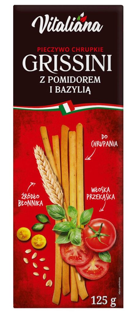PALUSZKI GRISSINI Z POMIDORAMI I BAZYLIĄ 125 g – VITALIANA