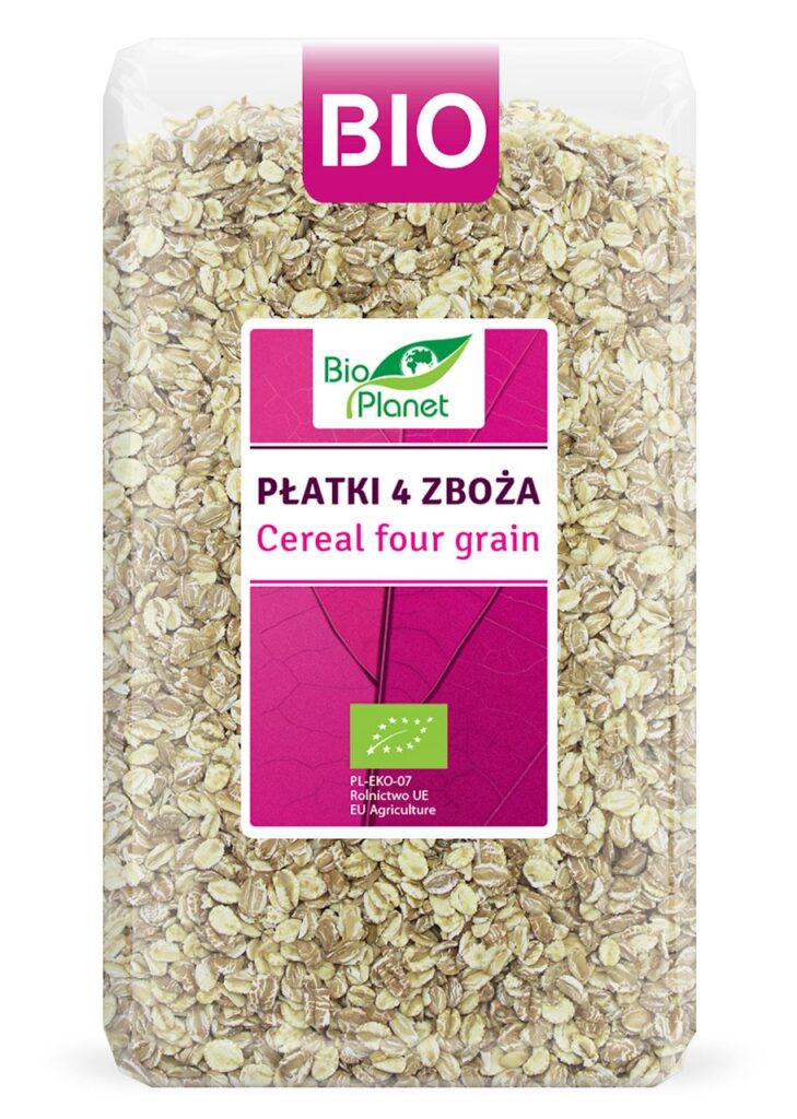 PŁATKI 4 ZBOŻA (ORKISZ, OWIES, JĘCZMIEŃ, ŻYTO) BIO 600 g – BIO PLANET