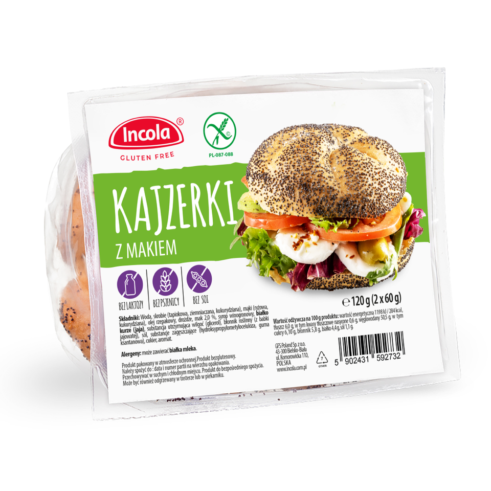 BUŁKA KAJZERKA Z MAKIEM BEZGLUTENOWA (2 szt.) 120 g – INCOLA