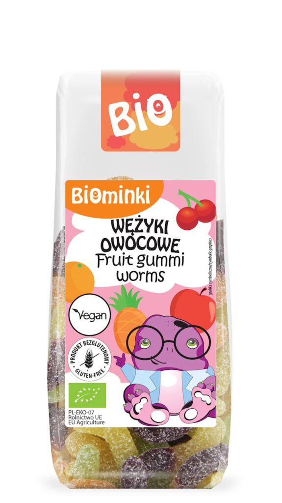 WĘŻYKI OWOCOWE BEZ ŻELATYNY BEZGLUTENOWE BIO 100 g – BIOMINKI