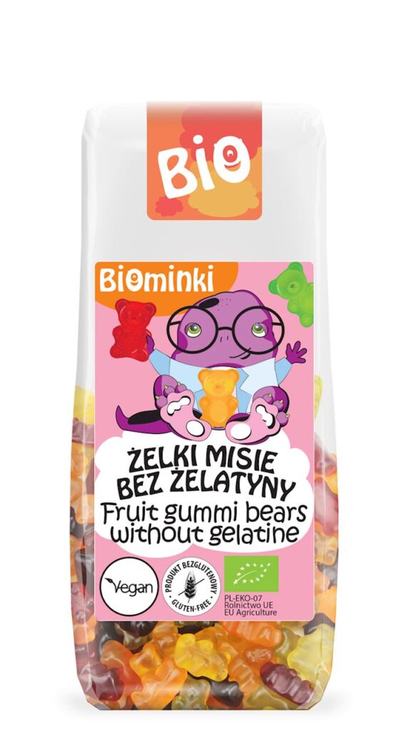ŻELKI MISIE BEZ ŻELATYNY BEZGLUTENOWE BIO 100 g – BIOMINKI