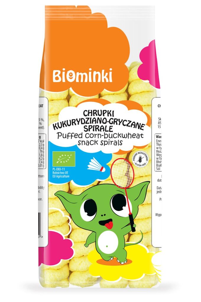 CHRUPKI KUKURYDZIANO-GRYCZANE SPIRALE BEZGLUTENOWE BIO 60 g – BIOMINKI