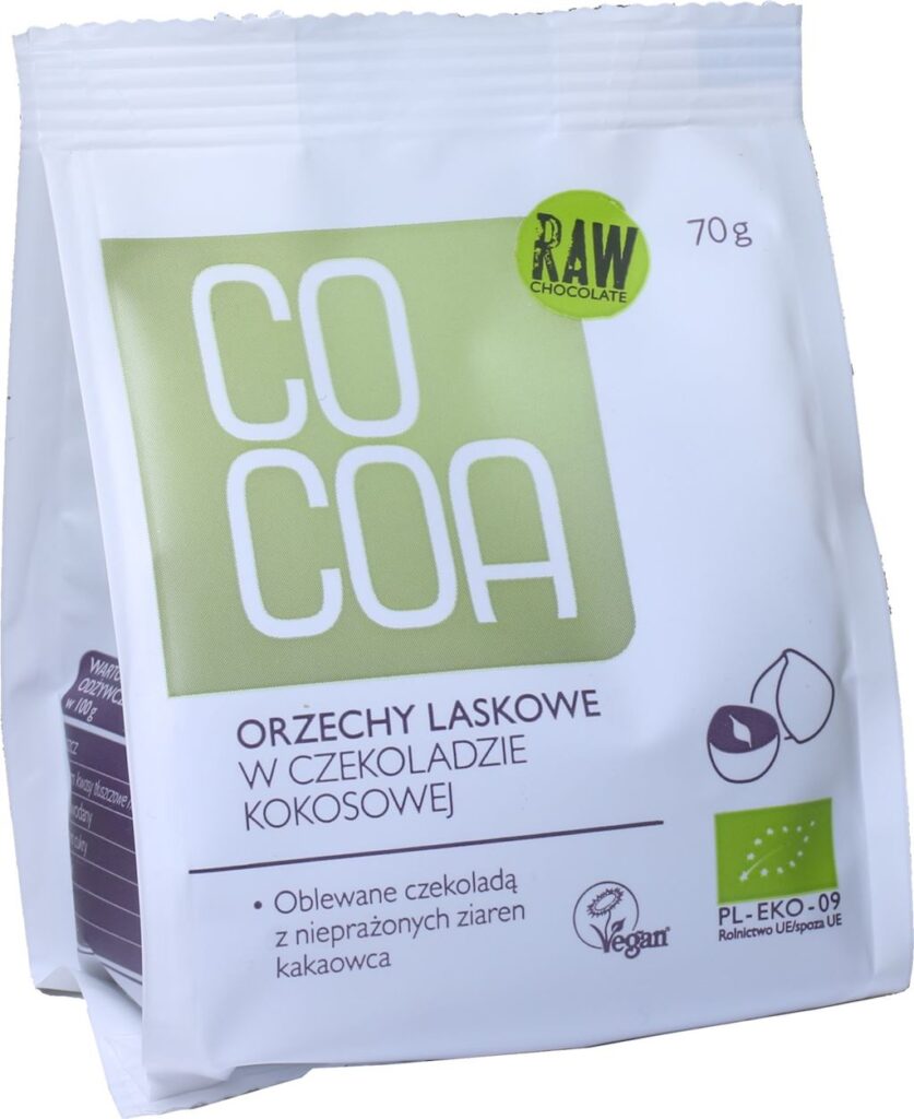 ORZECHY LASKOWE W CZEKOLADZIE KOKOSOWEJ BIO 70 g – COCOA