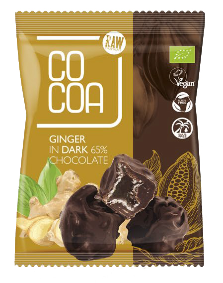 IMBIR KANDYZOWANY W CIEMNEJ CZEKOLADZIE 65 % BIO 70 g – COCOA