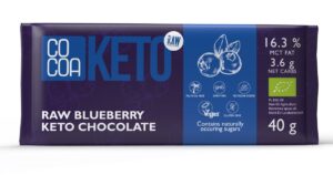 CZEKOLADA Z JAGODAMI I OLEJEM MCT BEZ DODATKU CUKRÓW BEZGLUTENOWA KETO BIO 40 g - COCOA