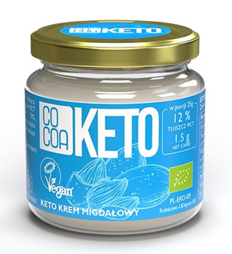 KREM MIGDAŁOWY Z OLEJEM MCT BEZ DODATKU CUKRÓW BEZGLUTENOWY KETO BIO 200 g – COCOA