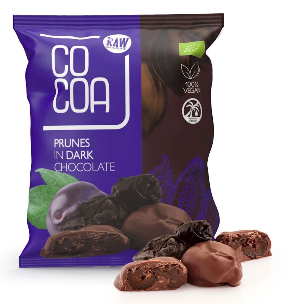 ŚLIWKI KALIFORNIJSKIE W CZEKOLADZIE CIEMNEJ BIO 70 g – COCOA