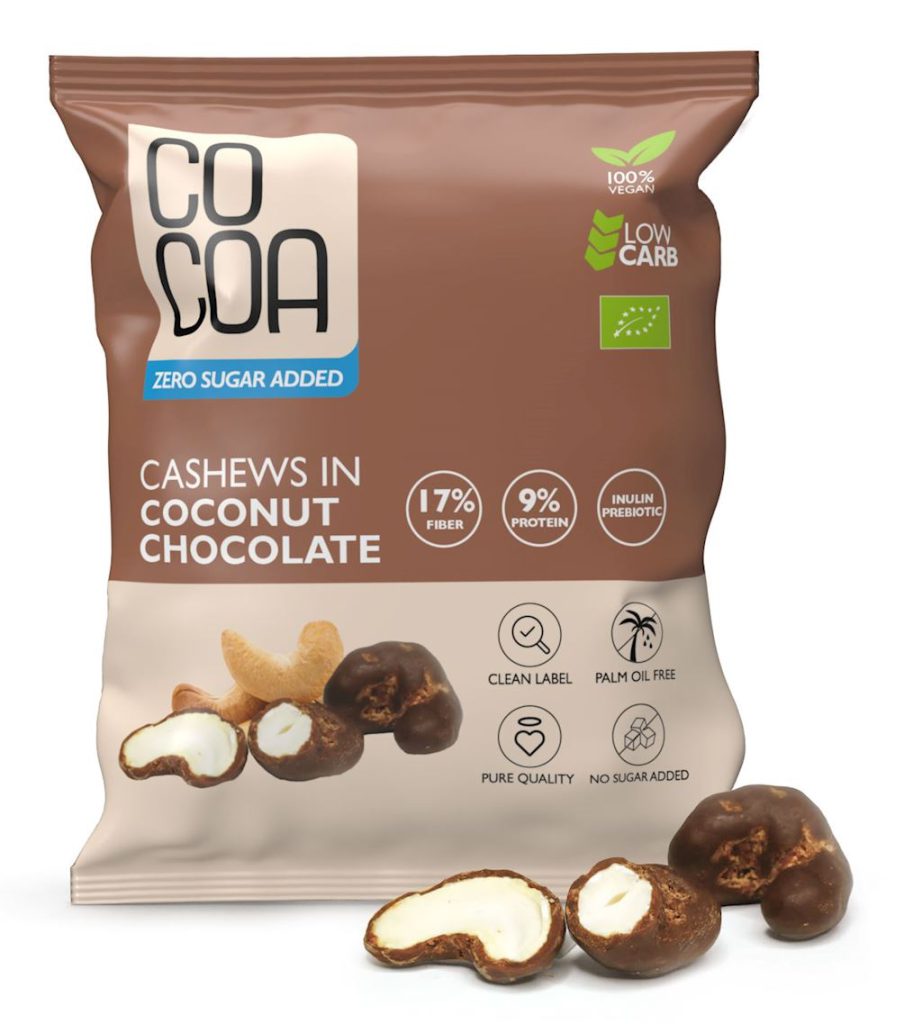 ORZECHY NERKOWCA W CZEKOLADZIE KOKOSOWEJ BEZ DODATKU CUKRÓW BIO 70 g – COCOA