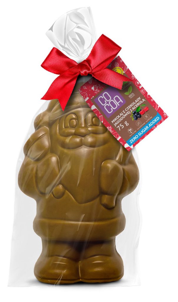 MIKOŁAJ Z CZEKOLADY JAGODOWEJ Z WITAMINĄ C Z ACEROLI BEZ DODATKU CUKRÓW BIO 75 g – COCOA (PRODUKT SEZONOWY)