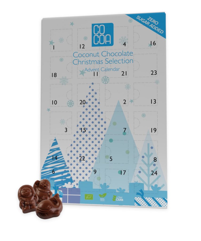 KALENDARZ ADWENTOWY Z CZEKOLADY KOKOSOWEJ BEZ DODATKU CUKRÓW BIO 180 g – COCOA (PRODUKT SEZONOWY)