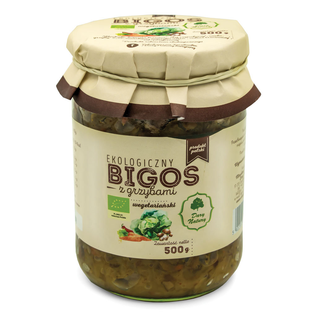 BIGOS WEGAŃSKI Z GRZYBAMI BIO 500 g – DARY NATURY