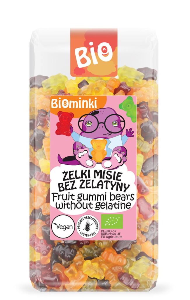 ŻELKI MISIE BEZ ŻELATYNY BEZGLUTENOWE BIO 400 g – BIOMINKI