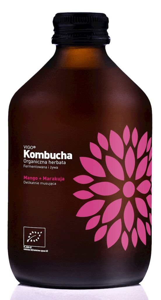 KOMBUCHA Z MANGO I MARAKUJĄ BEZGLUTENOWA BIO 330 ml – VIGO